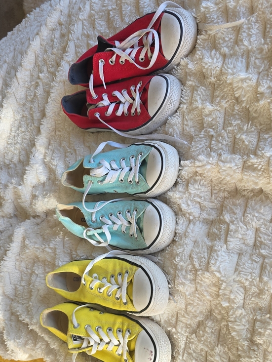 Converse Shoes - 3 Converse All Star Canvas Low Top Sneakers in Red, Teal, and Yellow